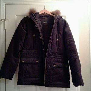 DKNY down coat with raccoon fur hood